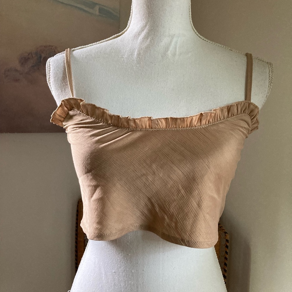 Princess Polly Beige Frilly Crop Top size 0